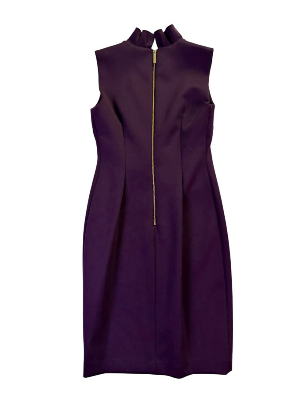 Calvin Klein Womens Purple Ruffled Neckline Sleeveless Sheath Dress Size 4 - Picture 3 of 8